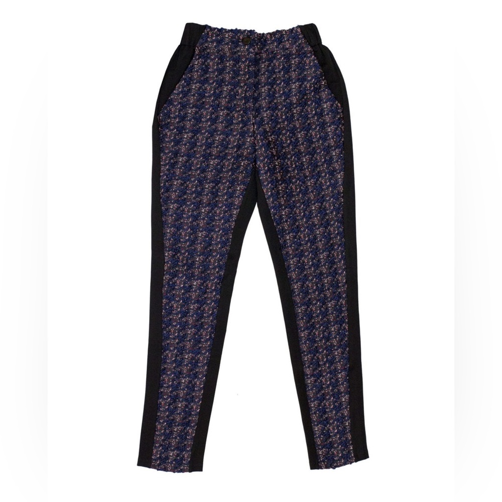 Ruti Women size Large Black Pants with Textured Panels in Navy blue, red white